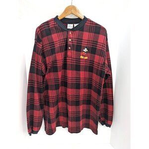 The Disney Store Men Red and Black Plaid Long Sleeve 3 Button Shirt Size Large